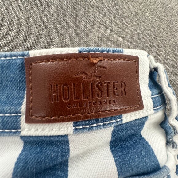 Hollister High Rise Cuffed Shorts Striped Blue White Button Up 5/27 Waist Cotton - Picture 10 of 12